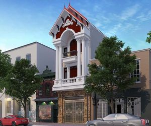 Thiết kế nhà phố đẹp với kiểu kiến trúc lệch tầng A19008