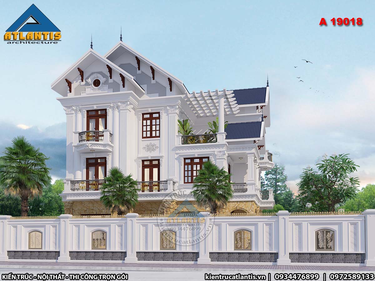 Mẫu biệt thự 3 tầng mái Thái