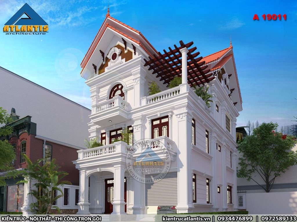 Mẫu thiết kế biệt thự 3 tầng 1 tum mái Thái - Kiến Trúc C&B