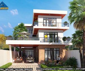 Căn biệt thự hiện đại 3 tầng với gạch mộc và kính A19027