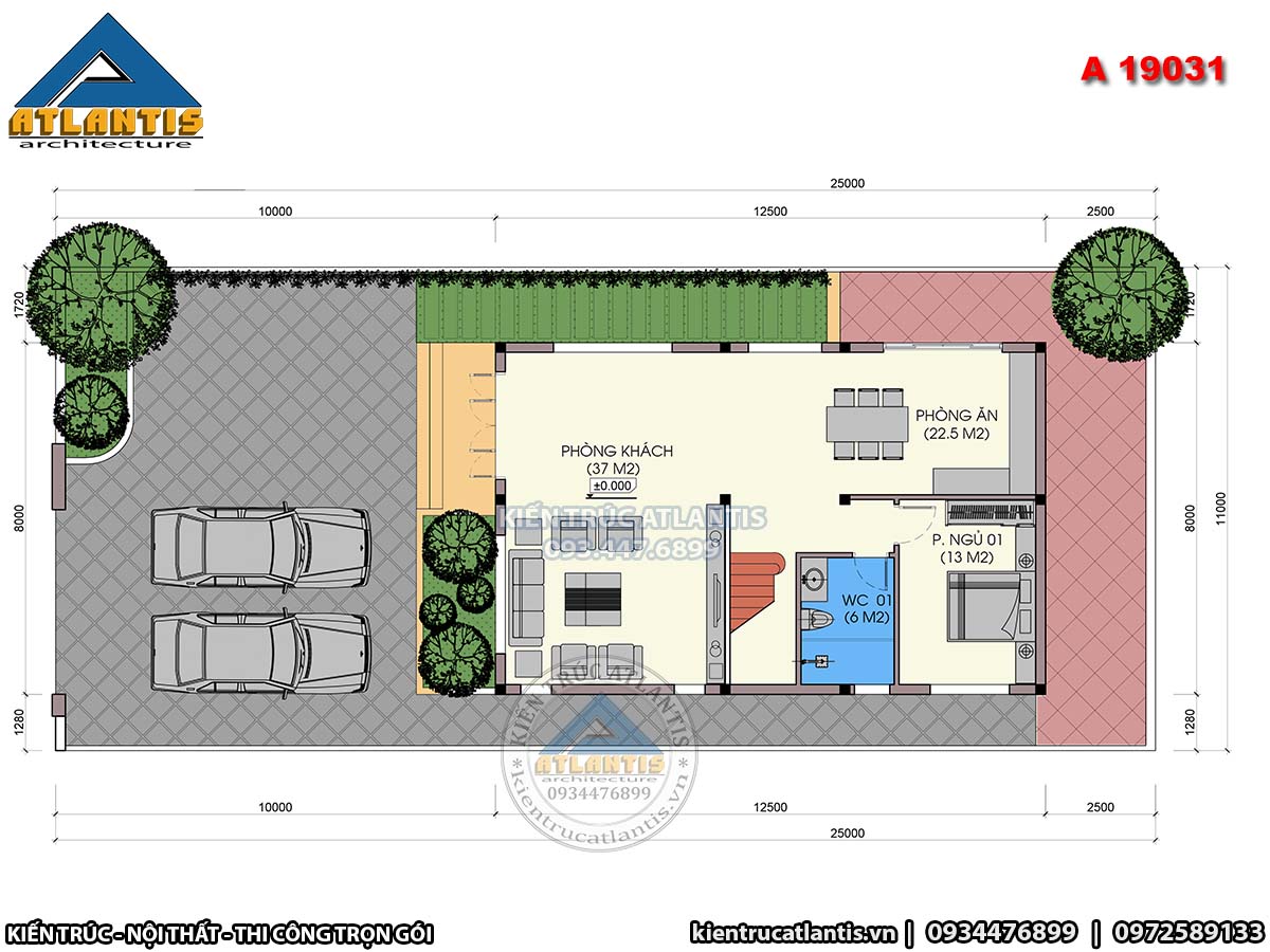 Mặt bằng biệt thự phố hiện đại 3 tầng