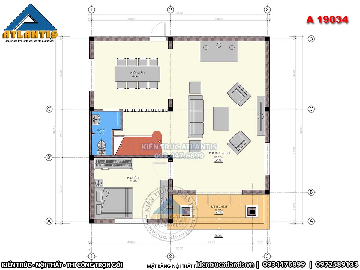 Biệt thự mini 2 tầng 3 phòng ngủ kích thước 12x11m thiết kế hiện đại