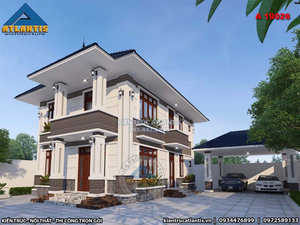 Mẫu nhà vườn 2 tầng mái nhật