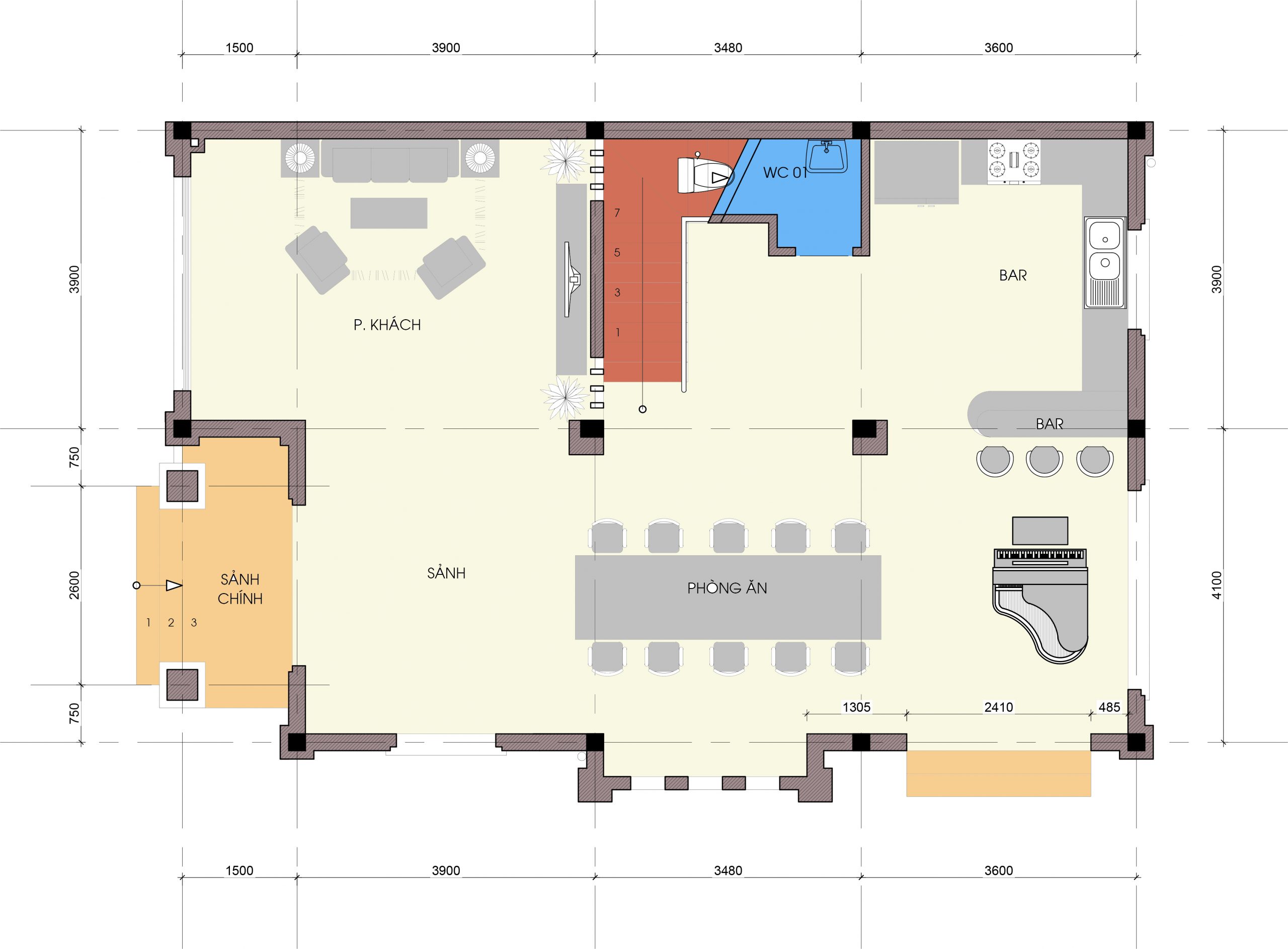 Không gian trong biệt thự tân cổ điển mái thái được sắp xếp khoa học