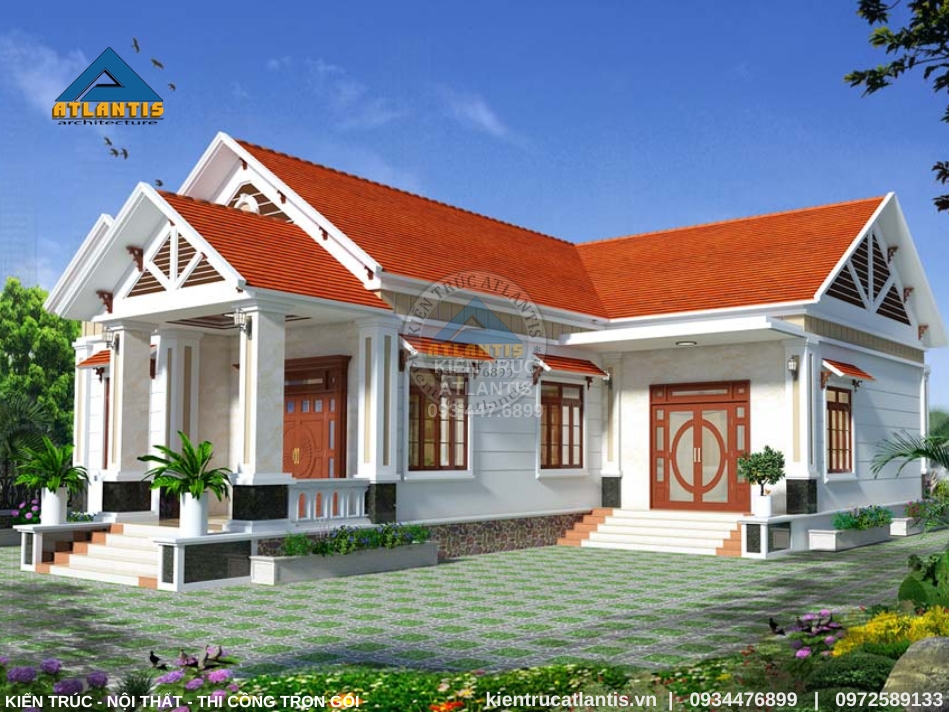 Mẫu biệt thự vườn 2 tầng với mái ngói truyền thống