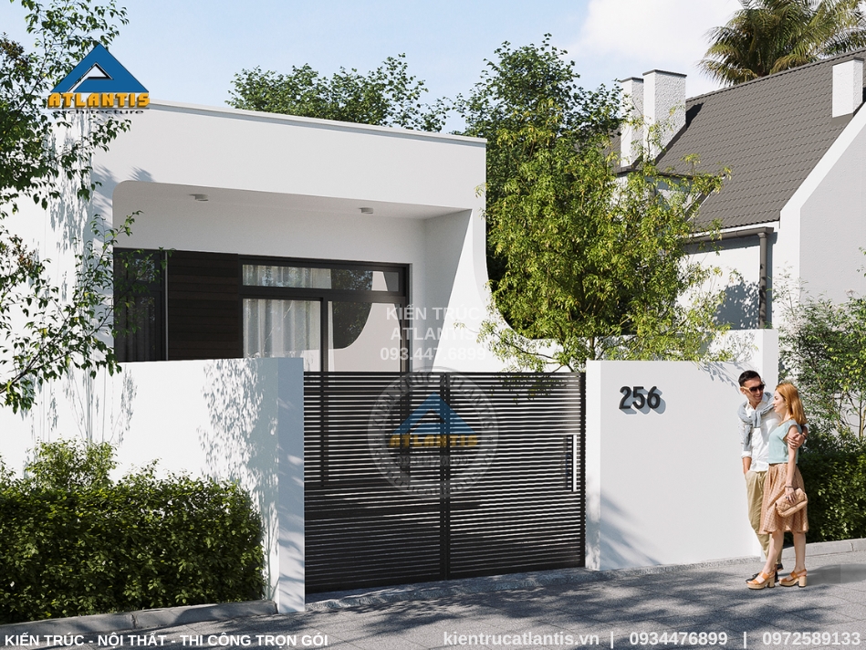 Thiết kế nhà ống 1 tầng nông thôn với mái bằng