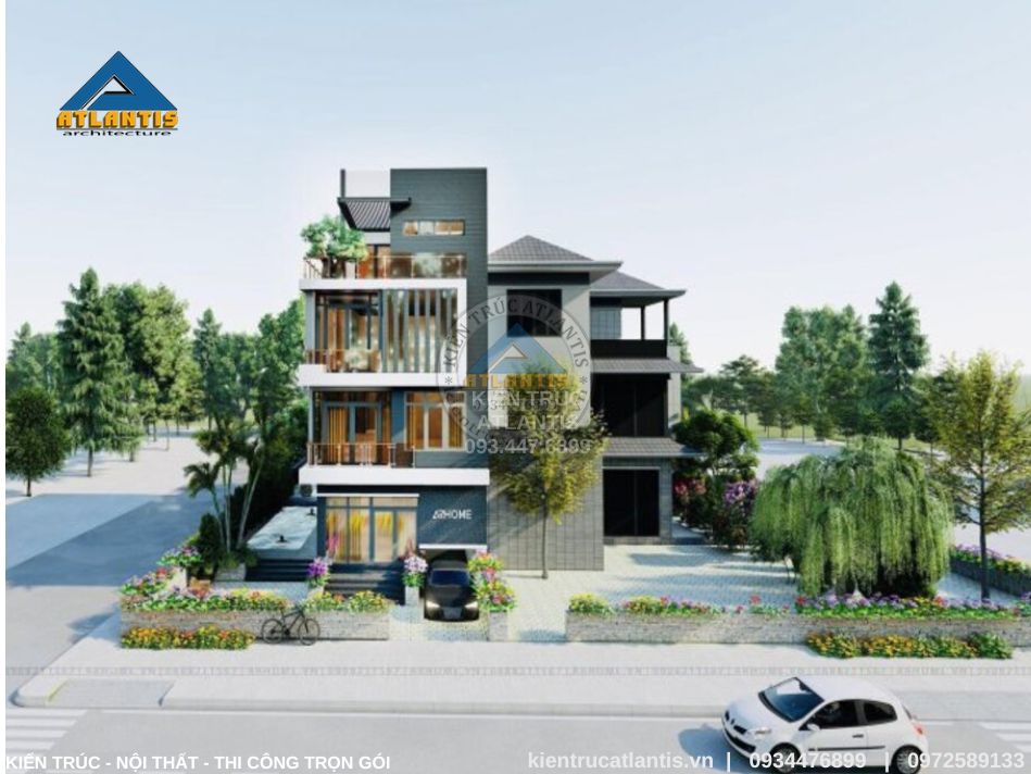 biệt thự 4 tầng hiện đại Chú ý cảnh quan xung quanh